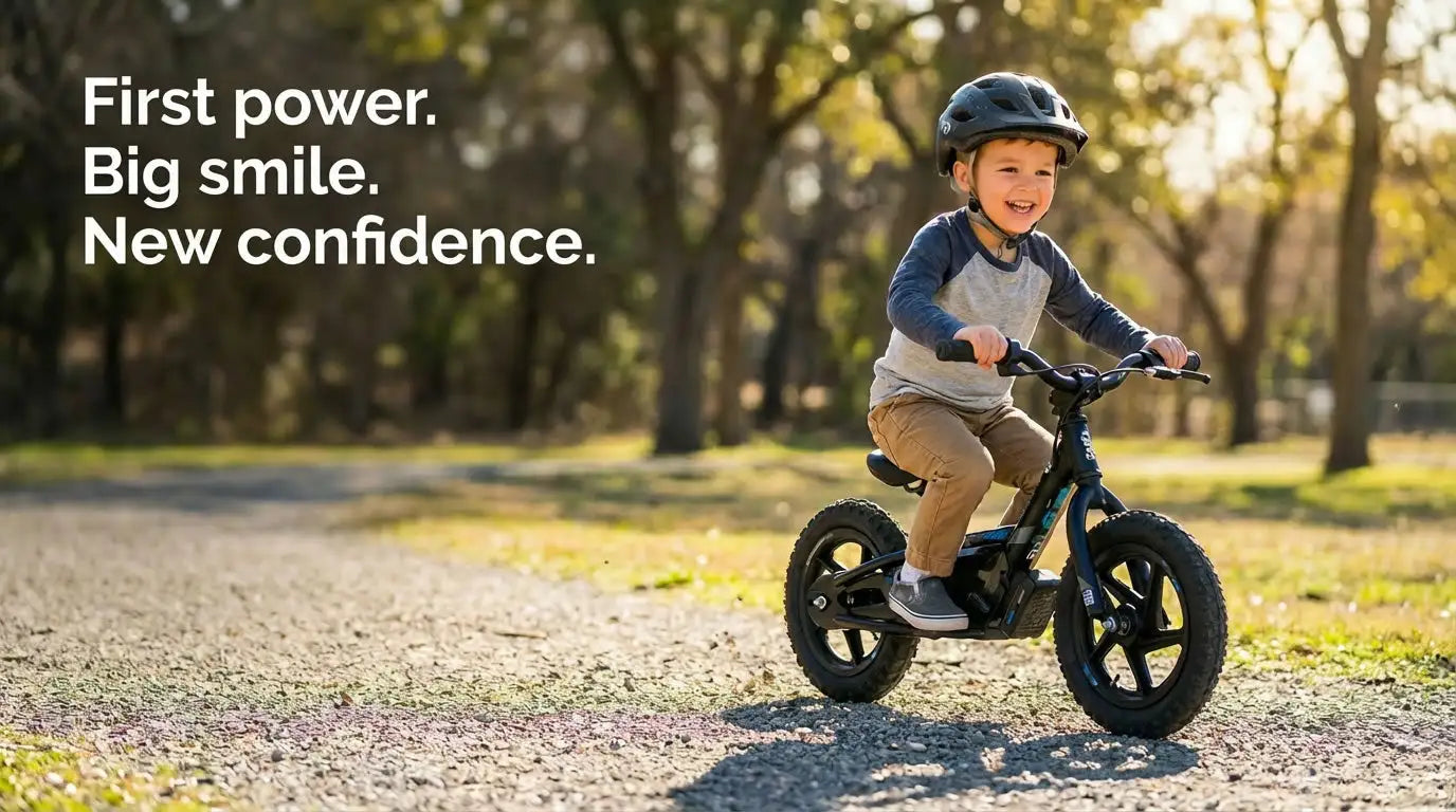 Black electric balance bike with sleek frame and sturdy tires.