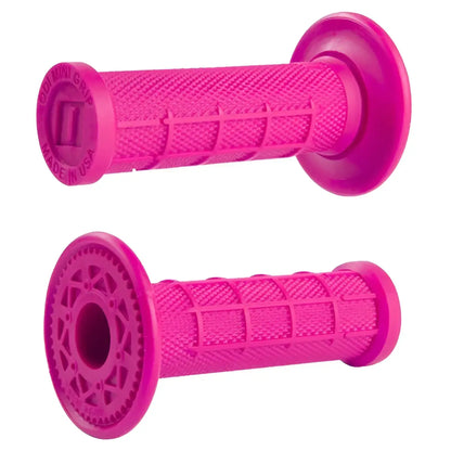 Vibrant pink rubber ODI Mini Grips 19mm with textured grip pattern and circular end caps for 12-16 eDrive bikes
