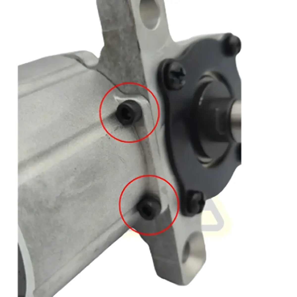 Silver metallic reduction gearbox housing with black bolts and central shaft for 90-degree stacyc 18-20eDrive gears