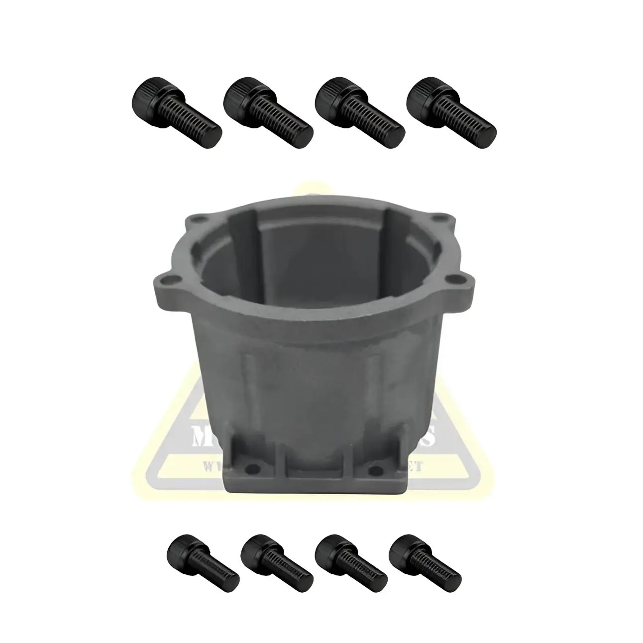 Black plastic reinforced planetary gearbox housing with eight screws for stacyc 18-20eDrive mounting bracket
