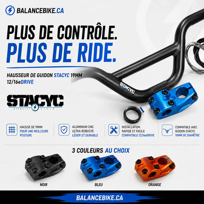 Black aluminum cnc stacyc bike 19mm handlebar riser stem with blue and orange color options for 12 16eDrive bikes