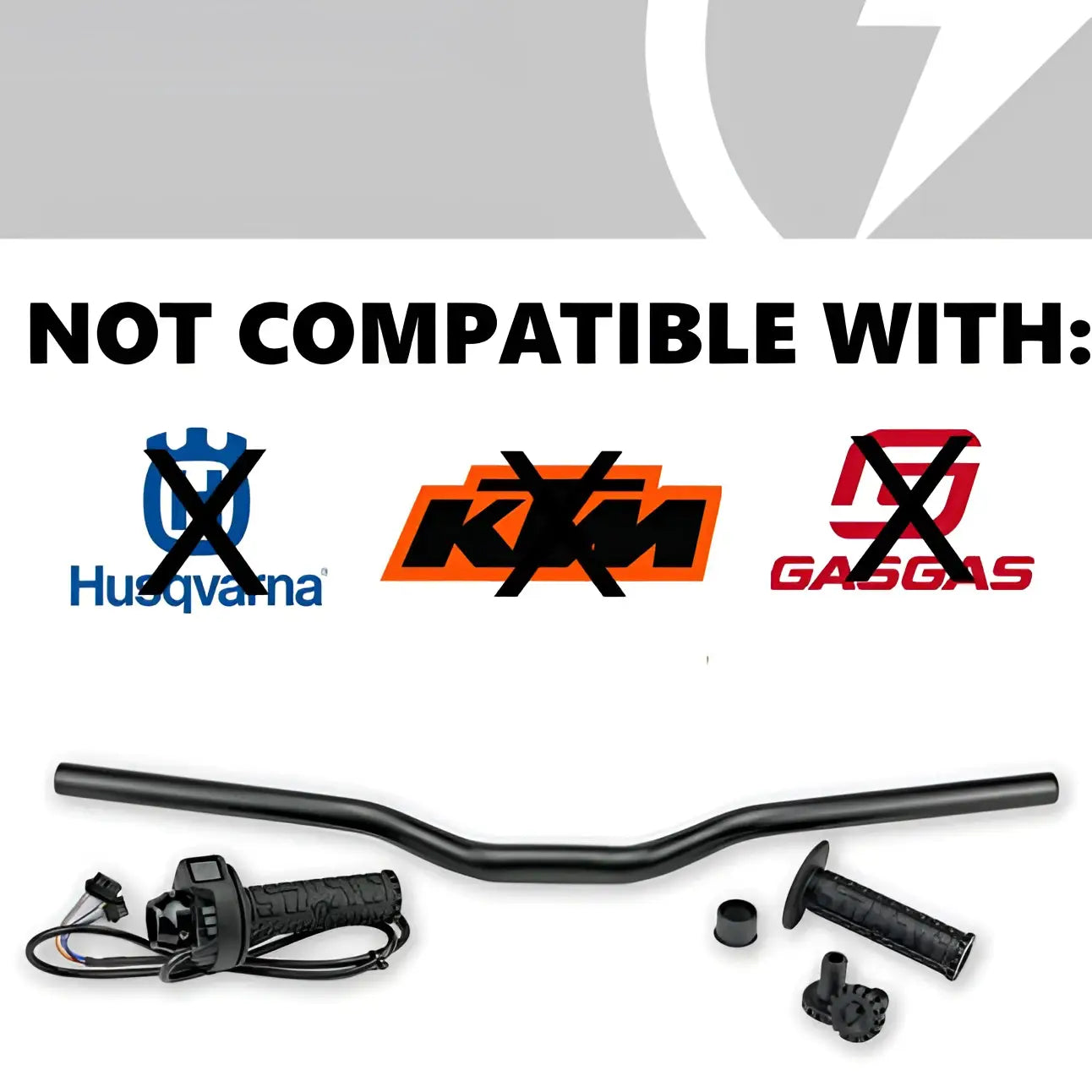 Black Stacyc bike 19mm mini-bar conversion kit with textured grips and wiring harness for 12-16 eDrive models