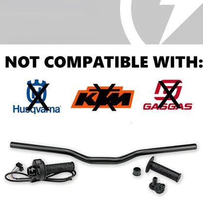 Black Stacyc bike 19mm mini-bar conversion kit with textured grips and wiring harness for 12-16 eDrive models